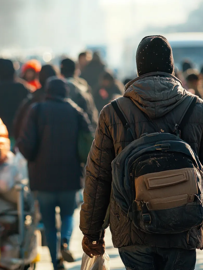 Un homme portant un sac à dos marche dans une foule